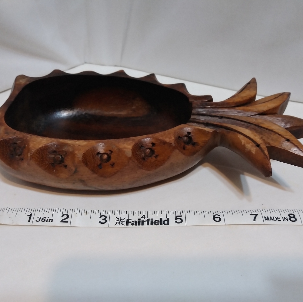 Hand Made Monkey Wood Carved Wooden Bowl Pineapple Dish Vintage Tiki Bar - Picture 3 of 13